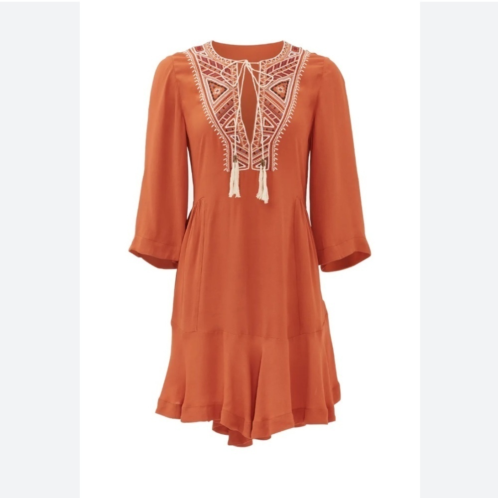 Twelfth Street by Cynthia Vincent Orange Sahara Dress Embroidered Mini Dress XS